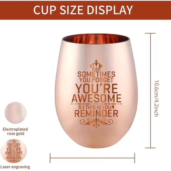 NEW 1pc 12oz “You’re Awesome” Rose Gold Stainless Steel Cup. - Picture 3 of 4